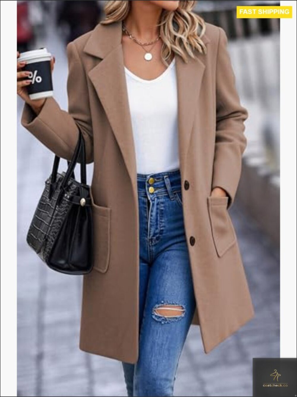 Classic Trench Peacoat Overcoat Elegant Fitted Lapel Winter Fall Cardigan Style - Picture 3 of 7